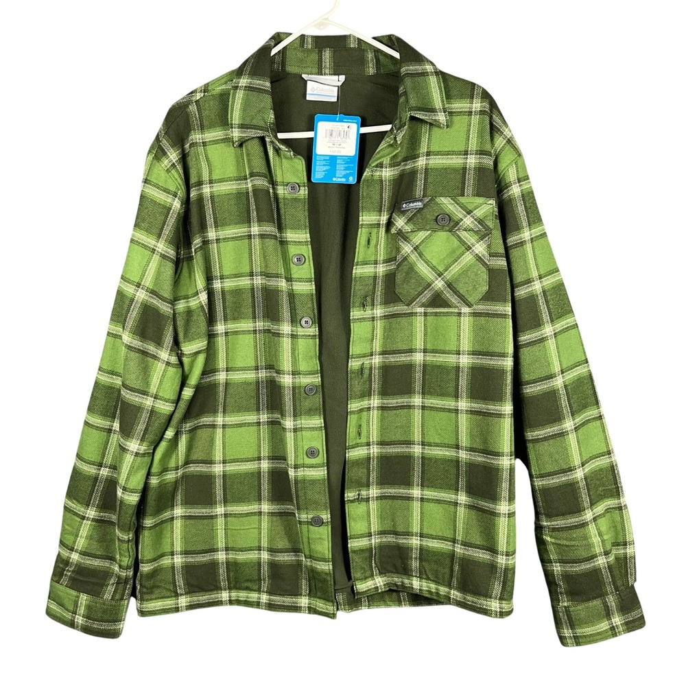 Columbia Men's Hill View Shirt Jacket Green Plaid Fleece Lined Size M Outdoors